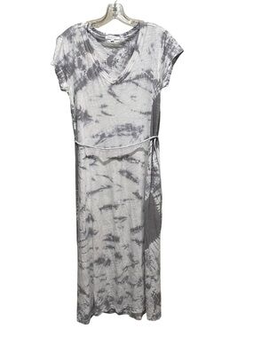 Mododoc Tie Dye Maxi Dress Gray White Womens Size Medium Belted V Neck Cotton